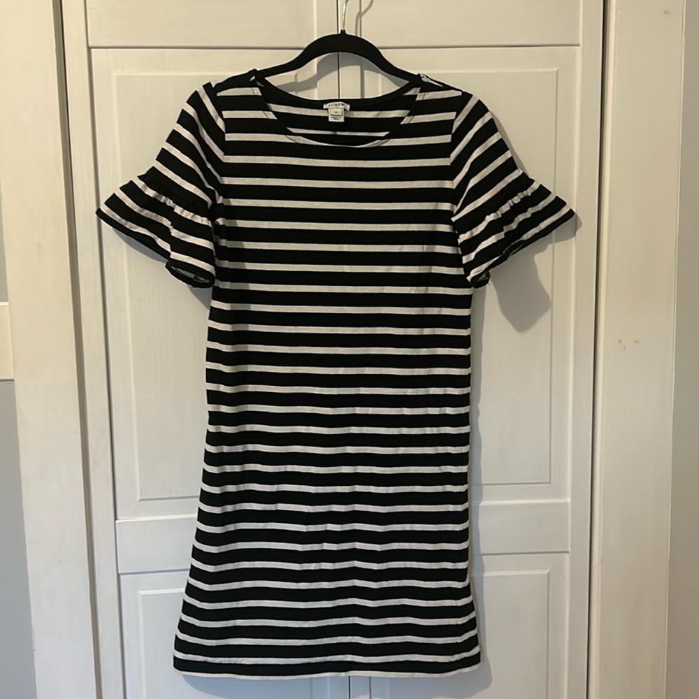 J Crew black and white striped cotton dress